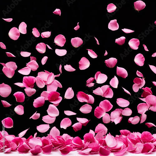 Pink flower pedals on black background