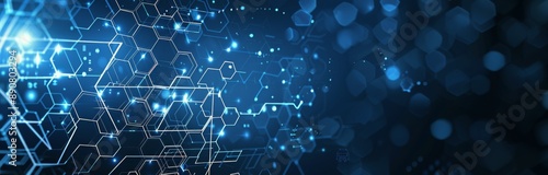 Abstract Blue Hexagon Pattern With Glowing Lights and Lines