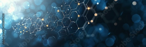 Abstract Digital Network With Hexagon Pattern and Glowing Lights