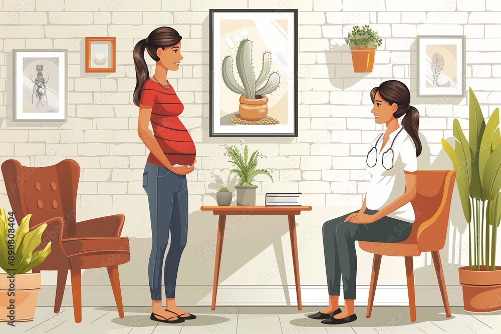 Pregnant Woman Talking With Doctor In Office Pregnant Woman Talking With Doctor In Office