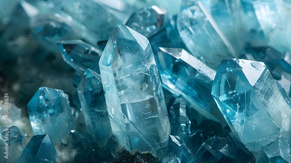 Close-up of natural mineral aquamarine crystals Close-up of natural mineral aquamarine crystals