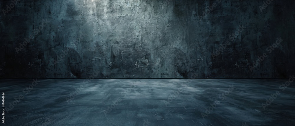 A moody abstract composition of a dark empty room with textured walls and floor, dominated by shades of blue and grey. A moody abstract composition of a dark empty room with textured walls and floor, dominated by shades of blue and grey.