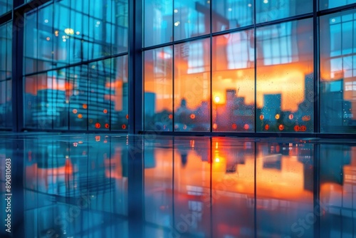 modern office building glass reflect blurry background