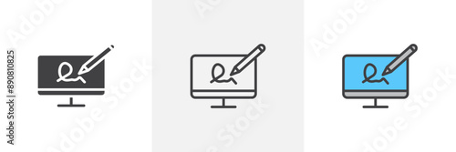 Electronic signature colored icon set