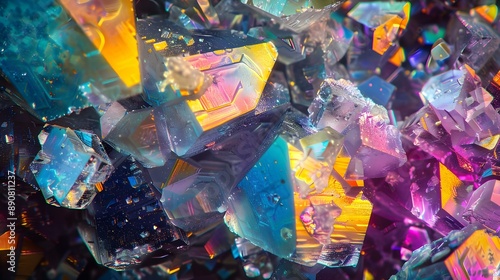 Colorful microscopic view of Epsom Salt or Magnesium Sulfate crystals