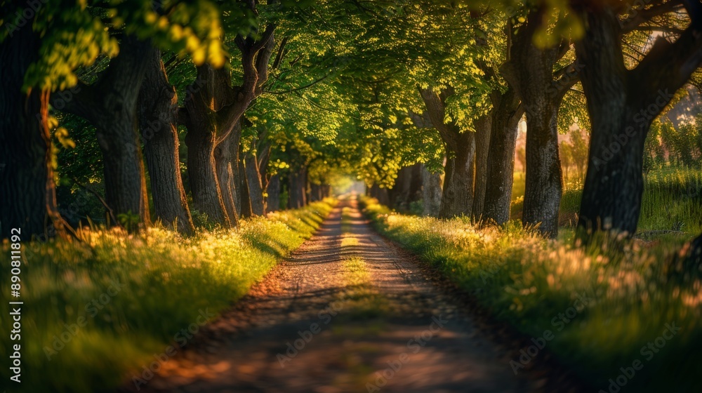 Fototapeta premium Tree-Lined Path in Sunlight