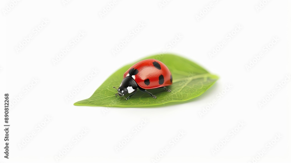 Fototapeta premium A cute, kawaii ladybug resting on a leaf, isolate on white background, showcases the charm of nature