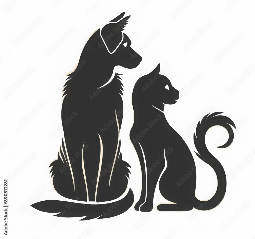 Black silhouettes of a cat and a dog sitting with their backs to each other on a white background. Flat vector illustration
Black silhouettes of a cat and a dog sitting with their backs to each other on a white background. Flat vector illustration