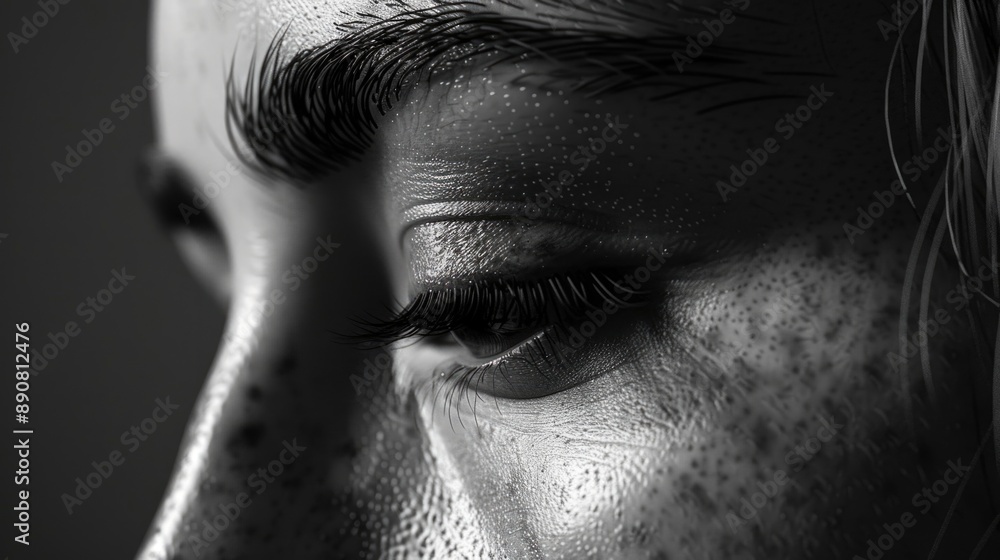 Naklejka premium A close-up shot of a woman's eye featuring distinct freckles