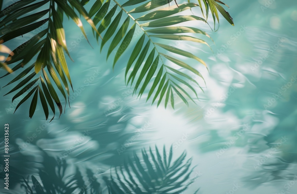 Naklejka premium Palm Tree Shadows on Rippling Pool Water