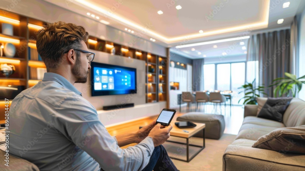 Modern Living Room with Smart Technology Modern Living Room with Smart Technology