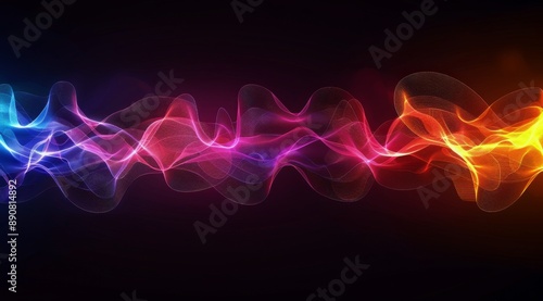 Abstract Wavy Lines in Red, Orange, and Blue on a Black Background