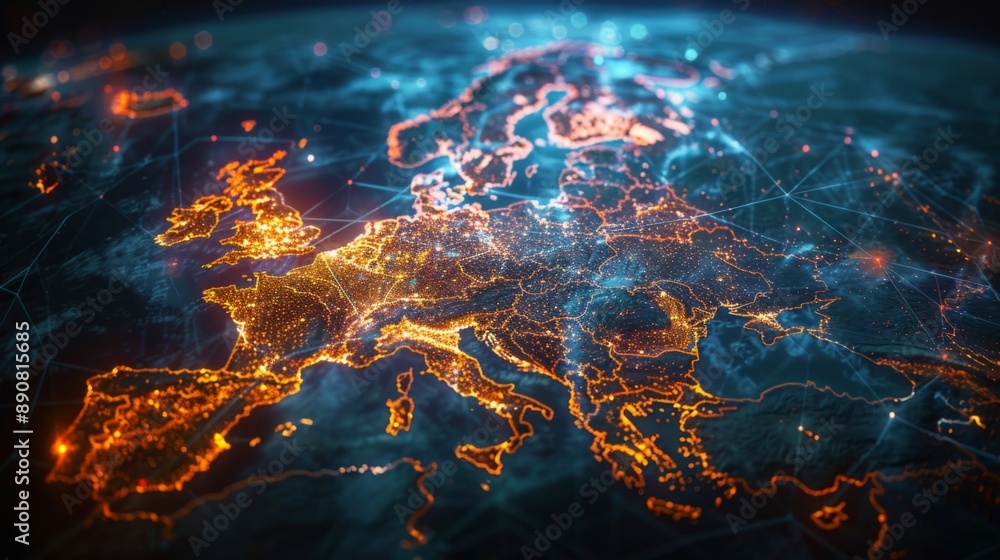 Illuminated Map of Europe at Night Illuminated Map of Europe at Night
