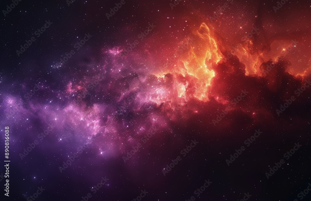 Fototapeta premium A Cosmic Nebula With Red And Orange Hues Against A Dark Starry Background