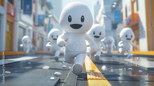 Wallpaper Mural Cute Animated Figures Running on a Street Torontodigital.ca