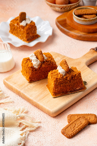 Lotus Biscoff sponge cake made from lotus cookies and spread