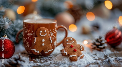 Gingerbread Mug With a Smiling Gingerbread Man in Snowy Winter Setting