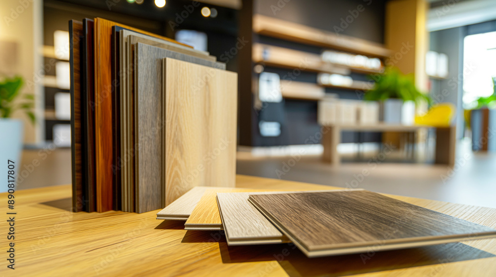 Various wood flooring samples displayed in modern showroom
Various wood flooring samples displayed in modern showroom