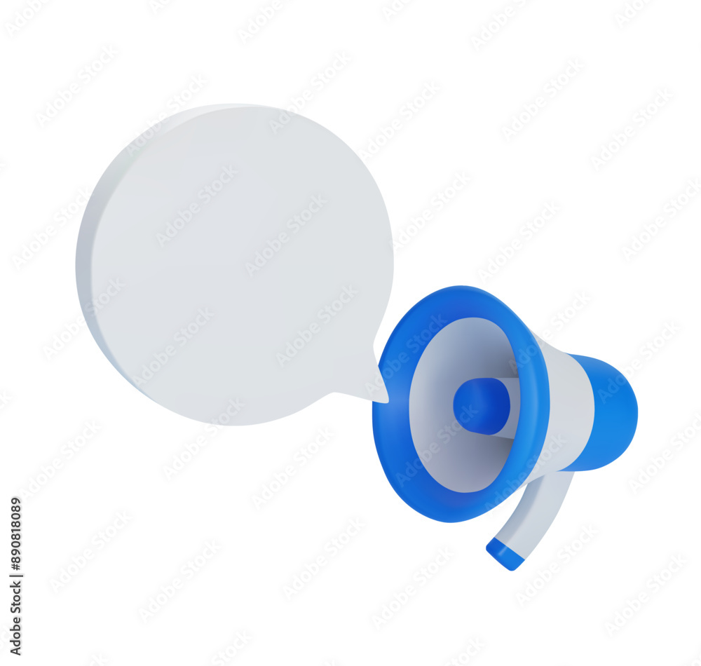 3D Blue and white colored megaphone speaker with speech bubble, vector illustration 3D Blue and white colored megaphone speaker with speech bubble, vector illustration
