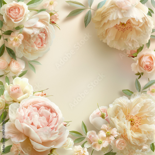 Elegant floral frame with soft pastel flowers
