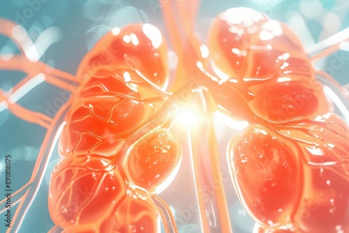 Nephrology innovations depicted with a radiant glow in an ultramodern, supernatural scene, with copy space