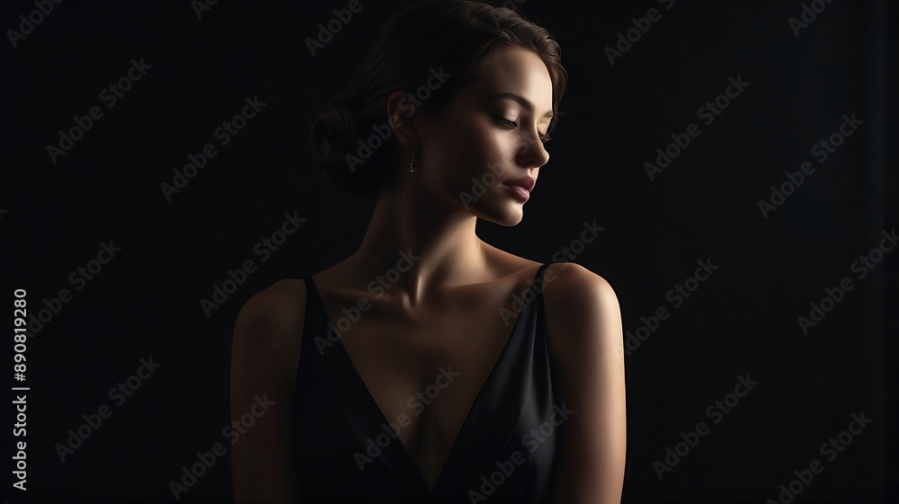 Naklejka premium Elegant Woman in Black Dress 