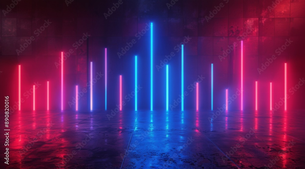 Neon Lights Reflecting on a Wet Concrete Floor Neon Lights Reflecting on a Wet Concrete Floor