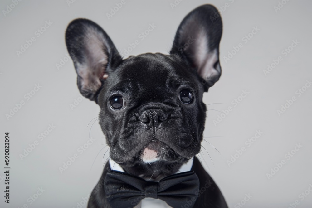 Bow Tie Dog - French Bulldog in Black and White. Cute Pet Animal Puppy Bow Tie Dog - French Bulldog in Black and White. Cute Pet Animal Puppy