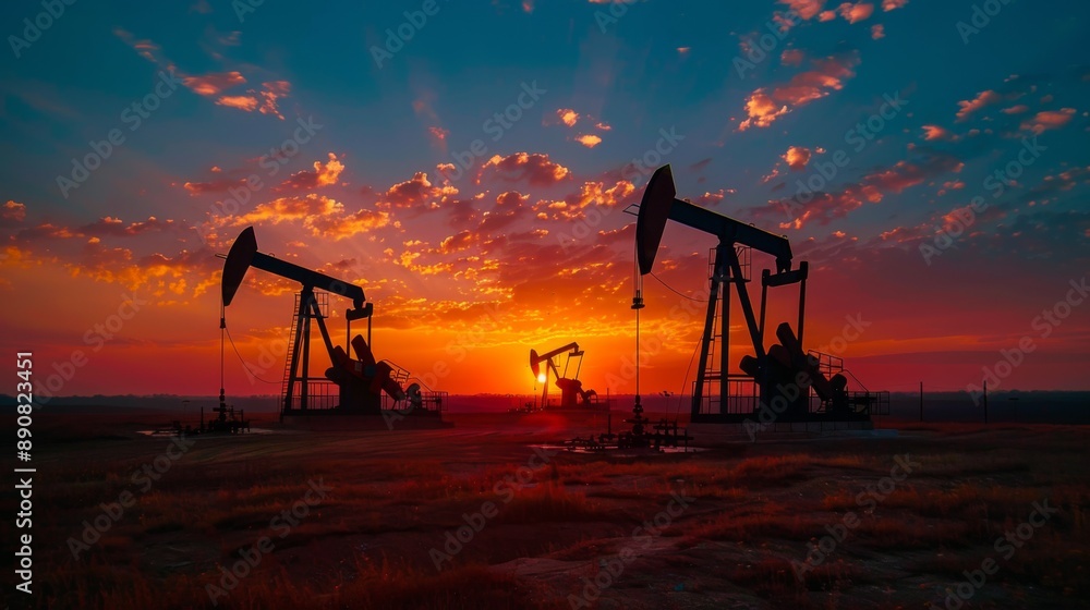 Oil Pumping Rigs at Sunset Oil Pumping Rigs at Sunset