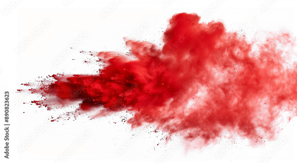 Bright red color dust explosion on white background, Freeze motion of red powder exploding Bright red color dust explosion on white background, Freeze motion of red powder exploding