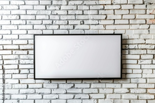 Wallpaper Mural Flat Screen TV on Wall. Modern Interior with Blank Television Display on White Brick Wall Torontodigital.ca