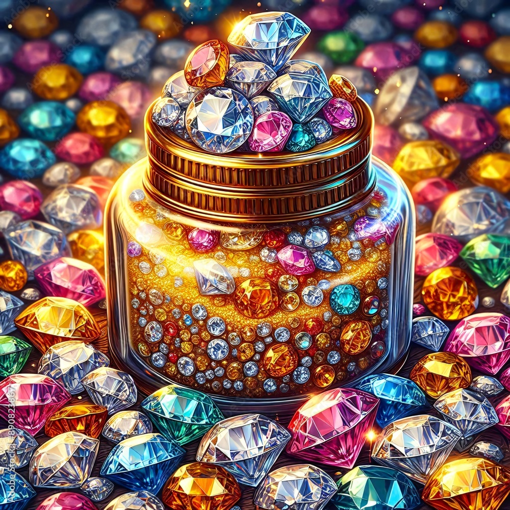 Jar with gold and diamonds Jar with gold and diamonds