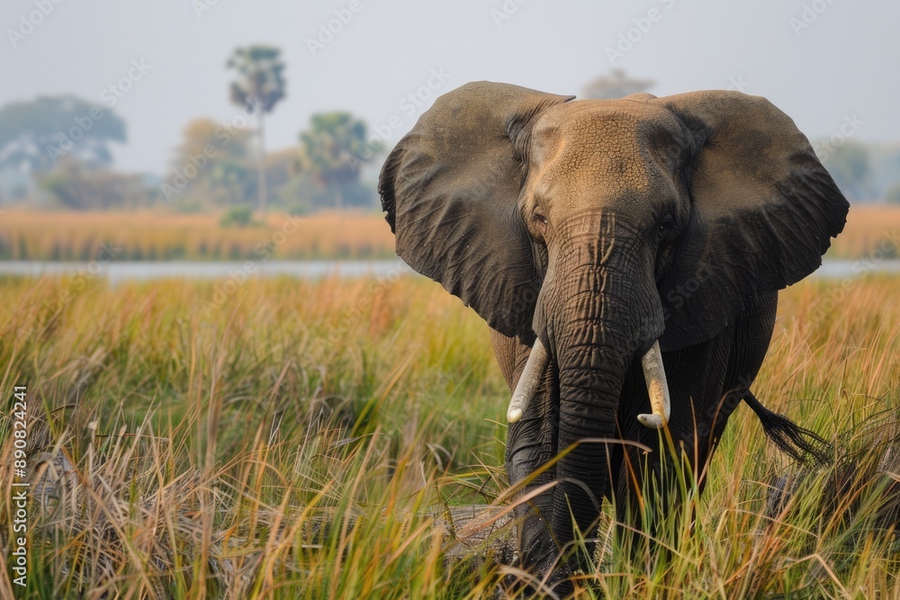 Botswana Okavango Delta: Elephant Wildlife Safari in Mokoro along the Delta Botswana Okavango Delta: Elephant Wildlife Safari in Mokoro along the Delta