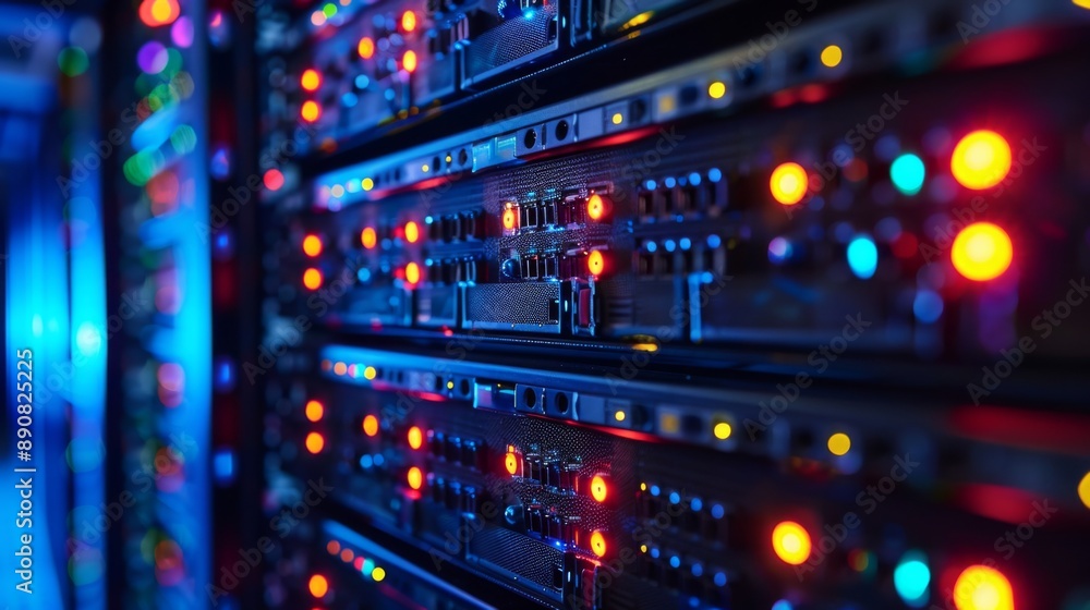 Data Center Server Racks with Colorful LED Lights Data Center Server Racks with Colorful LED Lights