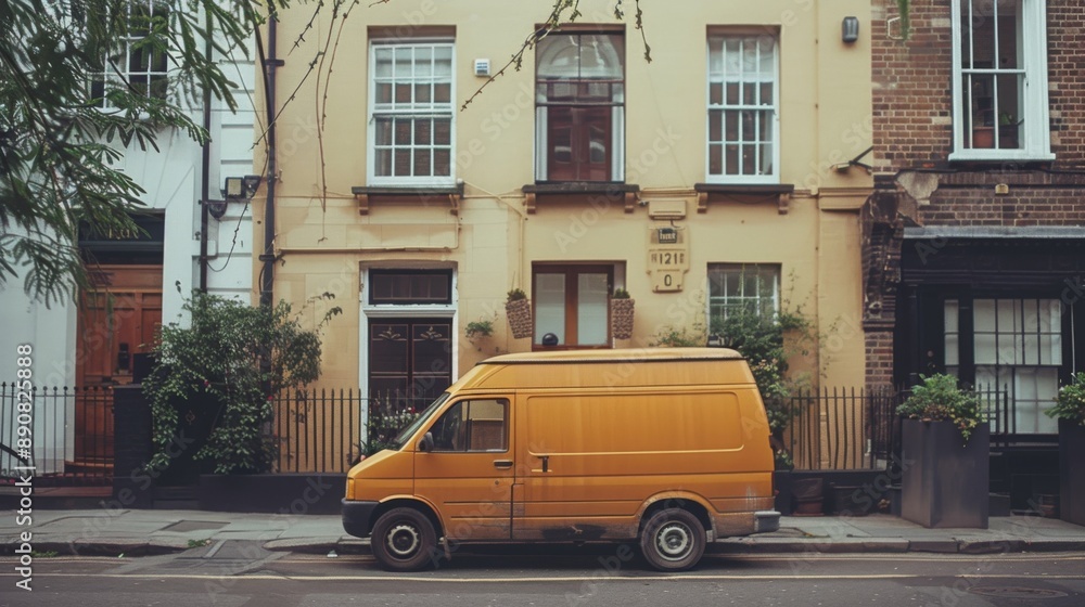 Obraz premium Urban Street Scene with Vintage Yellow Van