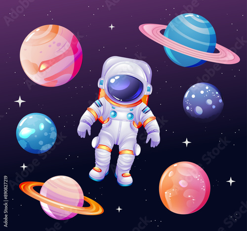 wonderful space with planets, stars and astronaut