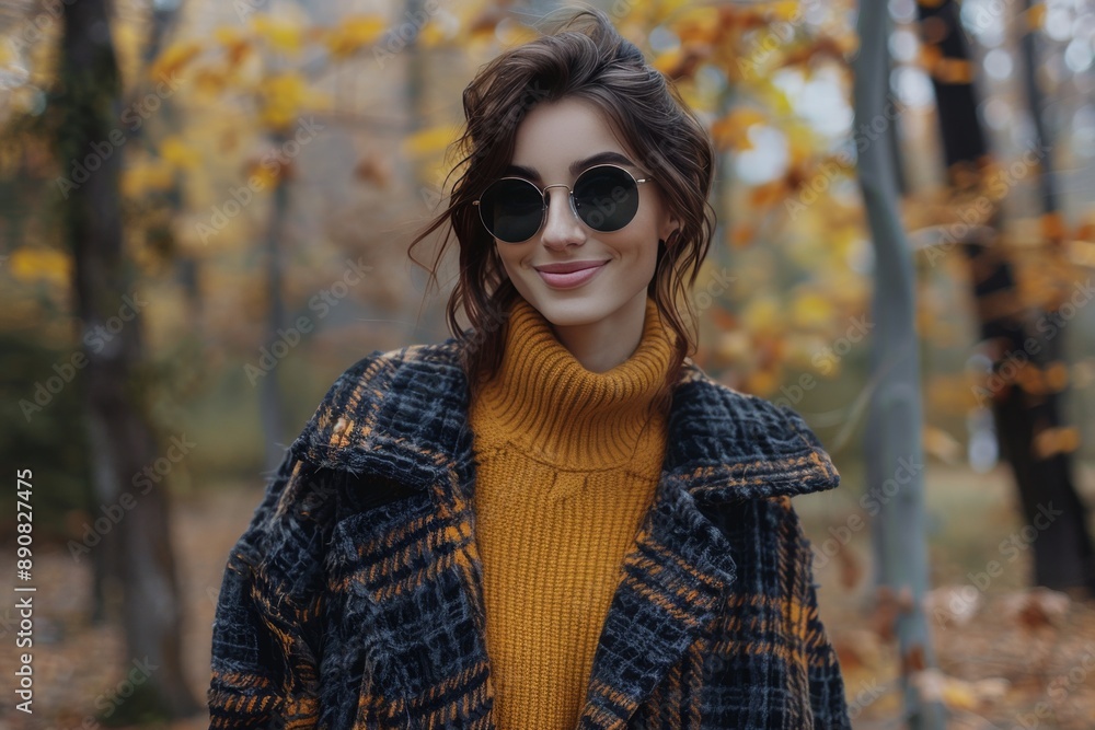 Smiling Woman In Sunglasses And Beanie In Autumn Park Smiling Woman In Sunglasses And Beanie In Autumn Park