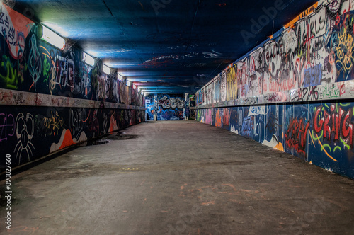 Graffiti art in a tunnel at Rouen city in France. photo