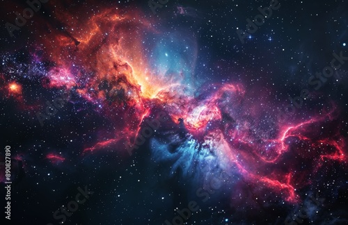 A Cosmic Dance of Stars and Nebulae in the Vastness of Space