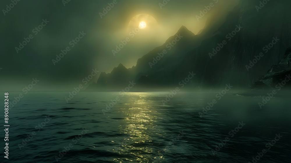 Misty Mountain Sunrise Over Serene Lake Misty Mountain Sunrise Over Serene Lake