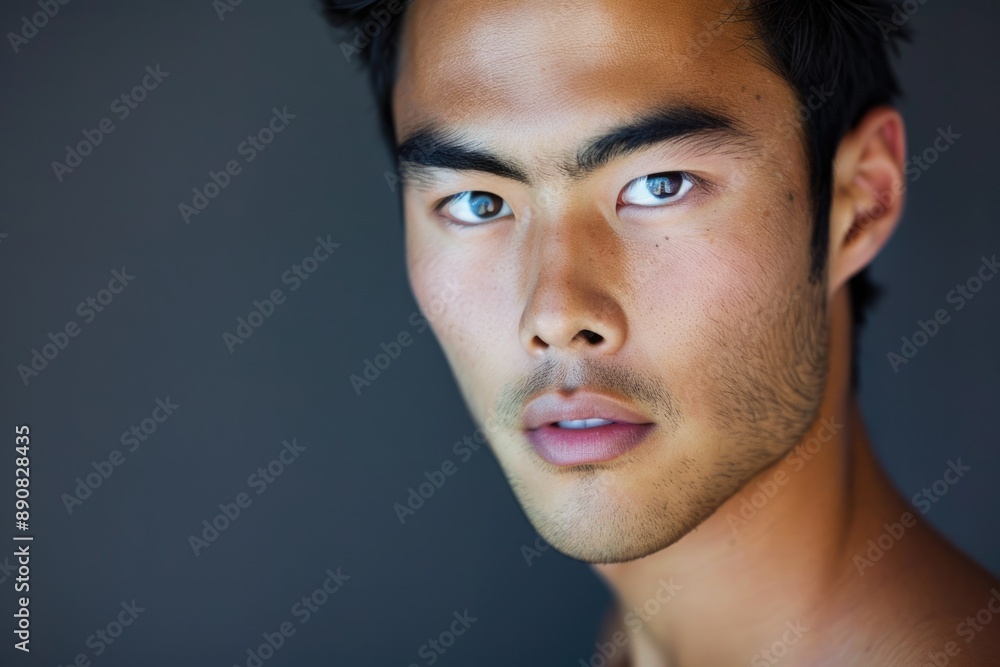 Neutral Man. Striking Young Man with Asian Features and Neutral Expression Neutral Man. Striking Young Man with Asian Features and Neutral Expression