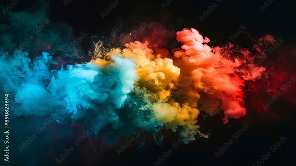 Vibrant colored smoke explosion against black backdrop, ideal for creating bold and dynamic designs Vibrant colored smoke explosion against black backdrop, ideal for creating bold and dynamic designs