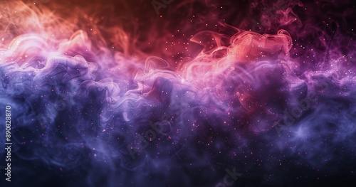 Abstract Purple And Red Smoke With White Sparkles Against A Black Background