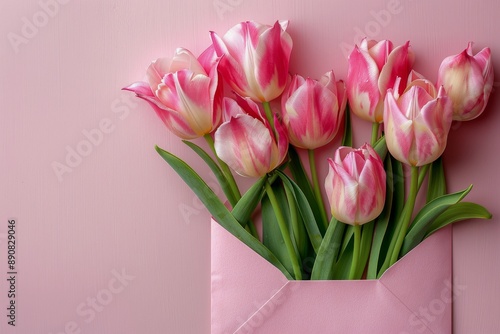 Pink Tulip Bouquet on a Pink Envelope