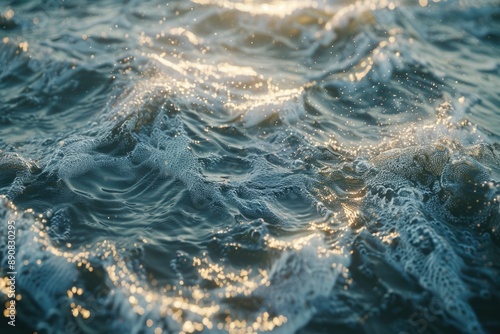 A close-up of wavy water surface with waves, suitable for use in travel or nature related contexts photo