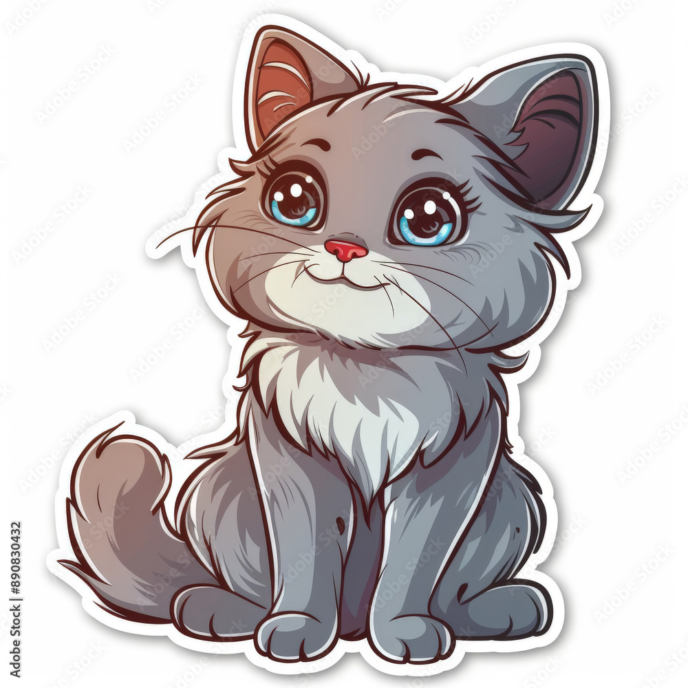 Cute Cartoon Grey Cat Sticker Cute Cartoon Grey Cat Sticker
