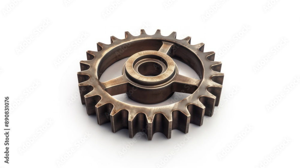 3D rendering of a single industrial gear with worn metal texture 3D rendering of a single industrial gear with worn metal texture