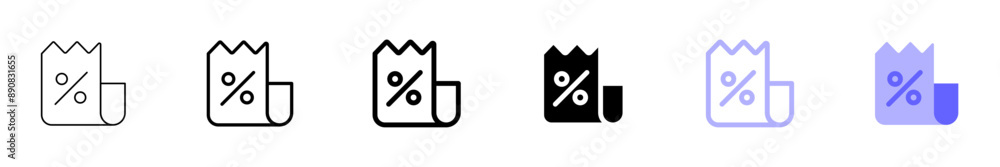 Discount Receipt Icon: Simple, Versatile Vector Graphics for Sales, Promotions, and E-commerce Discount Receipt Icon: Simple, Versatile Vector Graphics for Sales, Promotions, and E-commerce