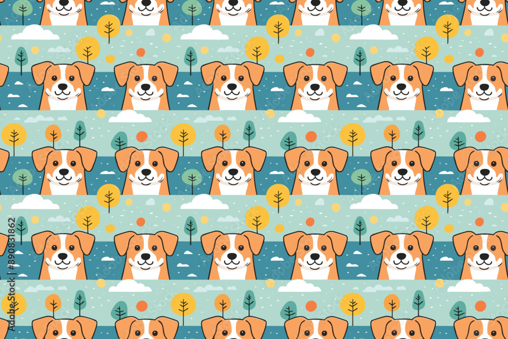 Seamless pattern with hand-drawn dogs. Animals vector illustration with adorable pets. Tileable background for your fabric, textile design, wrapping, backdrop Seamless pattern with hand-drawn dogs. Animals vector illustration with adorable pets. Tileable background for your fabric, textile design, wrapping, backdrop
