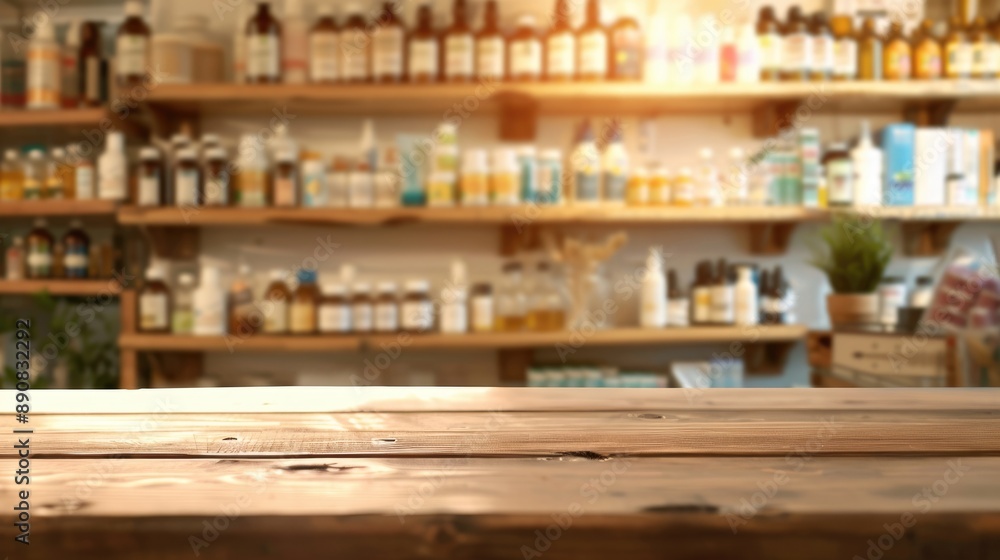 Pharmacy Counter. Blurred Abstract Background with Medicine and Healthcare Products on Shelves Pharmacy Counter. Blurred Abstract Background with Medicine and Healthcare Products on Shelves